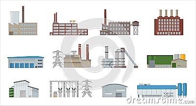 Factory building icon vector set in flat style Vector Illustration