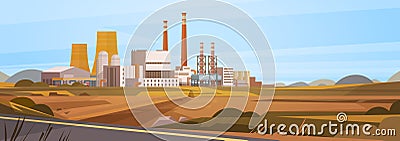 Factory Building Nature Pollution Plant Pipe Waste Banner Vector Illustration