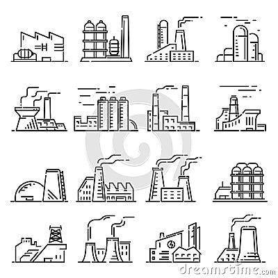 Factory building outline set Vector Illustration