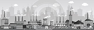 Factory in the city (black & white) Vector Illustration