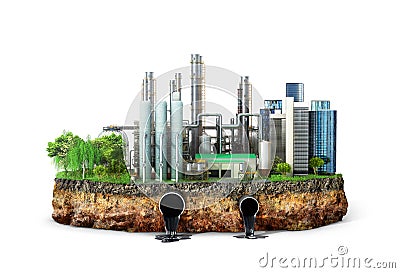 Factory. The concept of global disaster. Earth with geological soil cross section Cartoon Illustration