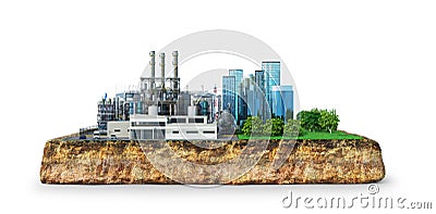 Factory. The concept of global disaster. Earth with geological soil cross section Cartoon Illustration