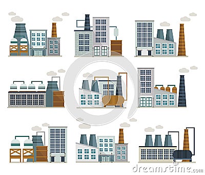 Factory Decorative Flat Icons Set Vector Illustration