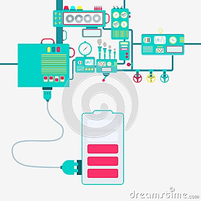 Factory and electric battery Vector Illustration