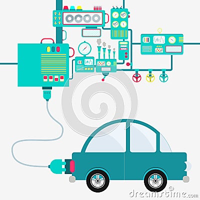 Factory and electric helicopter Vector Illustration