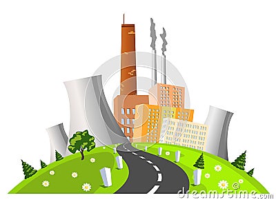 Factory, electrical generating plant Vector Illustration