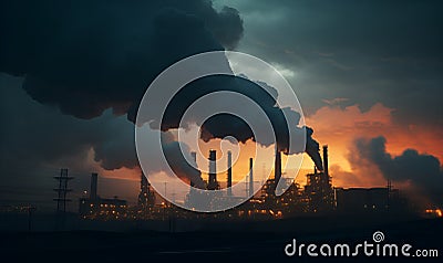 factory with large pollution smoke, generative ai Stock Photo