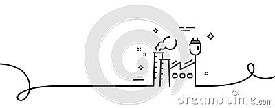 Factory line icon. Industry energy sign. Continuous line with curl. Vector Vector Illustration