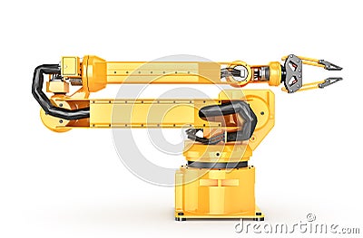 Factory manipulator. Automatic hand for conveyor. Cartoon Illustration