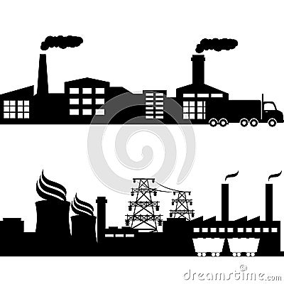 Factory, nuclear plant industrial buildings Vector Illustration