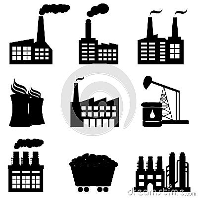 Factory, nuclear power plant and energy icons Vector Illustration