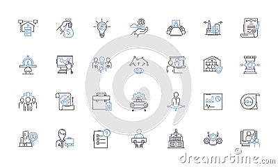 Factory output line icons collection. Production, Efficiency, Capacity, Performance, Productivity, Target, Goal vector Vector Illustration