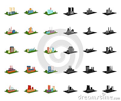Factory and plant cartoon,black icons in set collection for design. Production and enterprise vector isometric symbol Vector Illustration