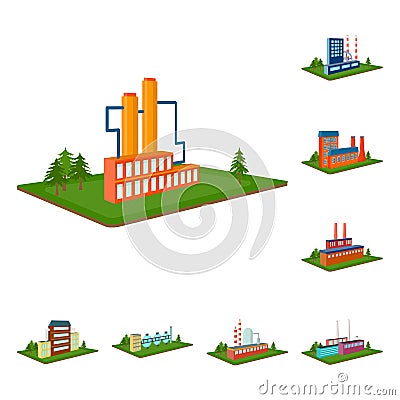 Factory and plant cartoon icons in set collection for design. Production and enterprise vector isometric symbol stock Vector Illustration