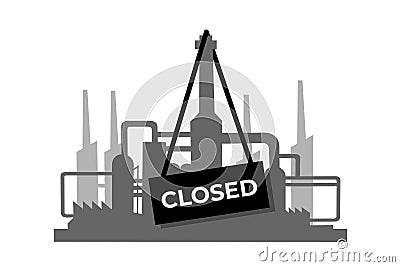 Factory, plant and industrial building is closed and abandoned Vector Illustration