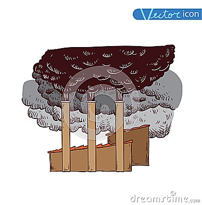 Factory pollutes, harmful emissions, Vector Vector Illustration