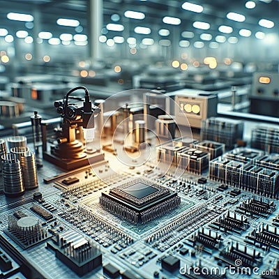 Factory for the production of microelectronics, microchips, computer assembly. Innovations Stock Photo