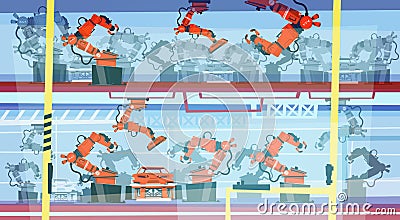 Factory Production Smart Conveyor, Robotic Assembly Line Industrial Automation Industry Vector Illustration