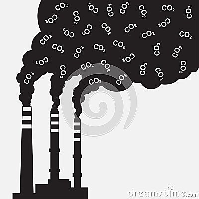 Factory silhouette with chimney polluting CO2 cloud smoke Vector Illustration