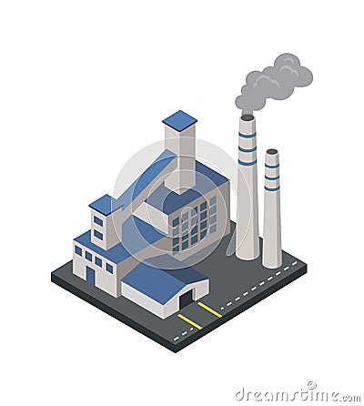 Factory with smoke pipes isometric 3D element Vector Illustration