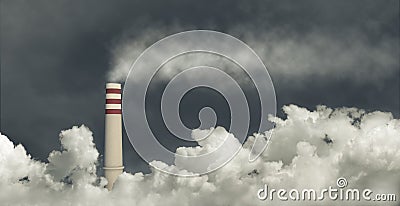 Factory smokestack emitting toxic fumes in a grey and cloudy sky, 3d illustration Cartoon Illustration