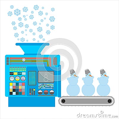 Factory snowmen. Apparatus for producing snow figures. Is snow Vector Illustration