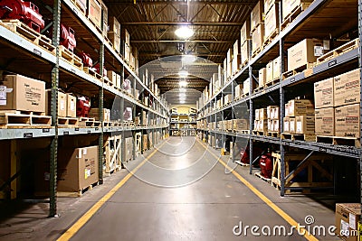 Factory Warehouse - wide angle view. Stock Photo