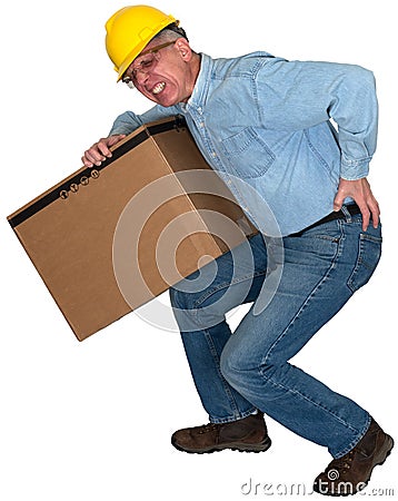 Factory Worker, Back Injury, Isolated Stock Photo