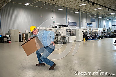 Factory Worker, Back Injury, Safety Stock Photo