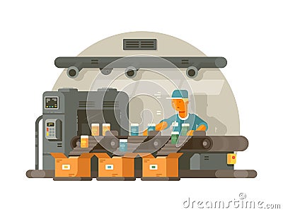 Factory worker standing on line Vector Illustration