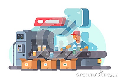 Factory worker standing on sorting line Vector Illustration