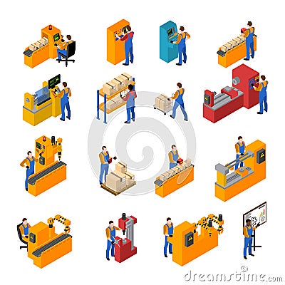 Factory Workers Icons Set Vector Illustration