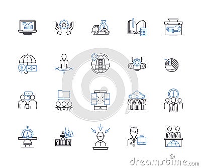 Factory workflow outline icons collection. Factories, Workflow, Production, Manufacturing, Process, Quality, Machines Vector Illustration