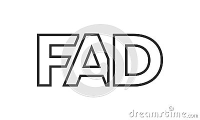 FAD logo design template with strong and modern bold text. Initial based vector logotype featuring simple and minimal typography. Vector Illustration