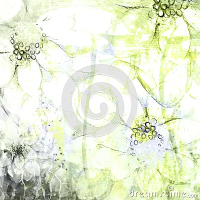 Faded Abstract Floral Sketched Watercolor Grunge Background Illustrations Stock Photo