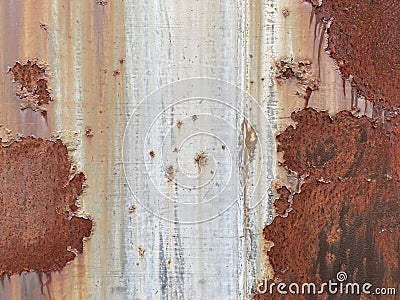 Faded old worn painted rusted sheet metal siding steal wall Stock Photo