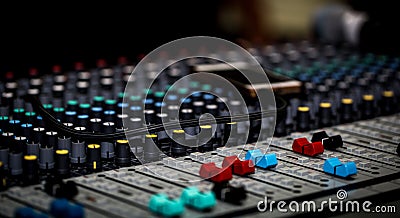 fader digital mixing console with volume meter Stock Photo