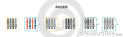 Fader vector icon in 6 different modern styles. Black, two colored fader icons designed in filled, outline, line and stroke style Vector Illustration