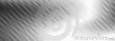 Fading linear gradient texture. Black diagonal stripe gradation background. Thin and thick vanish slanted pattern Vector Illustration
