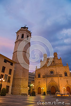 Fadri Tower and Cathedral of Castellon evening view Stock Photo