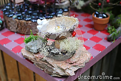 Faerie Garden Birdbath Stock Photo