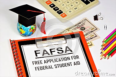 FAFSA. Free application for federal student aid. Text label in the planning folder. Stock Photo