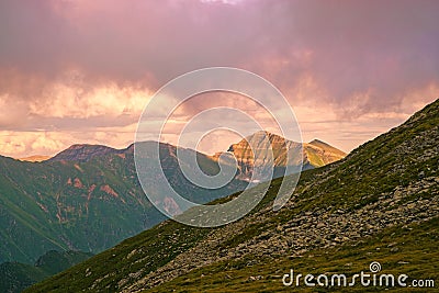 Fagaras mountain crest at sunset Stock Photo