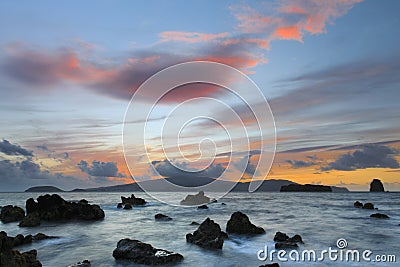 Faial island, Azores, at sunset Stock Photo