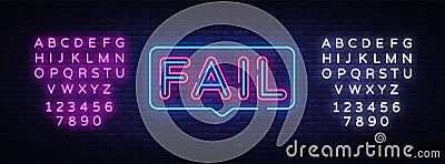 Fail Neon Text Vector. Fail neon sign, design template, modern trend design, night neon signboard, night bright Vector Illustration