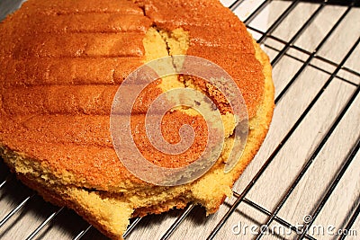 Failed and broken cake put on a cooling rack Stock Photo