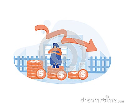 Failed stressed businessman lost money from stock trading in flat design. Vector Illustration