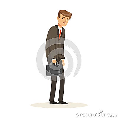 Failed and stressed businessman standing with briefcase, unsuccessful character vector Illustration Vector Illustration