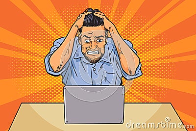 Failed and stressed businessman is tired to work on the computer Vector Illustration