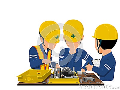 Failure analysis by three workers Vector Illustration